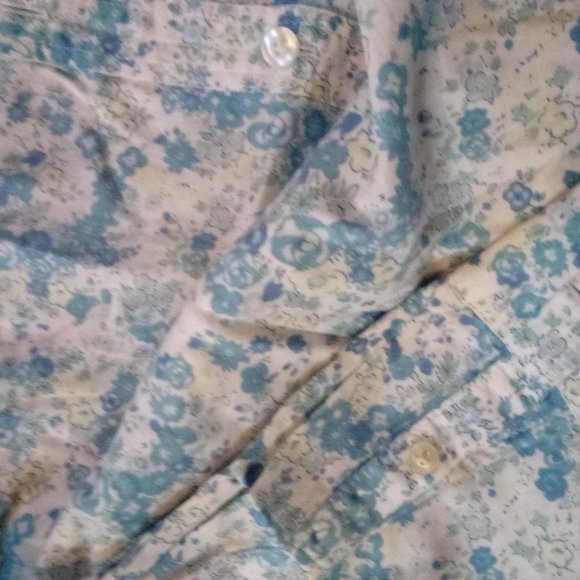 American Eagle Blue and Yellow Floral Flowered Shirt Long Sleeve Button Down Med - Picture 5 of 6